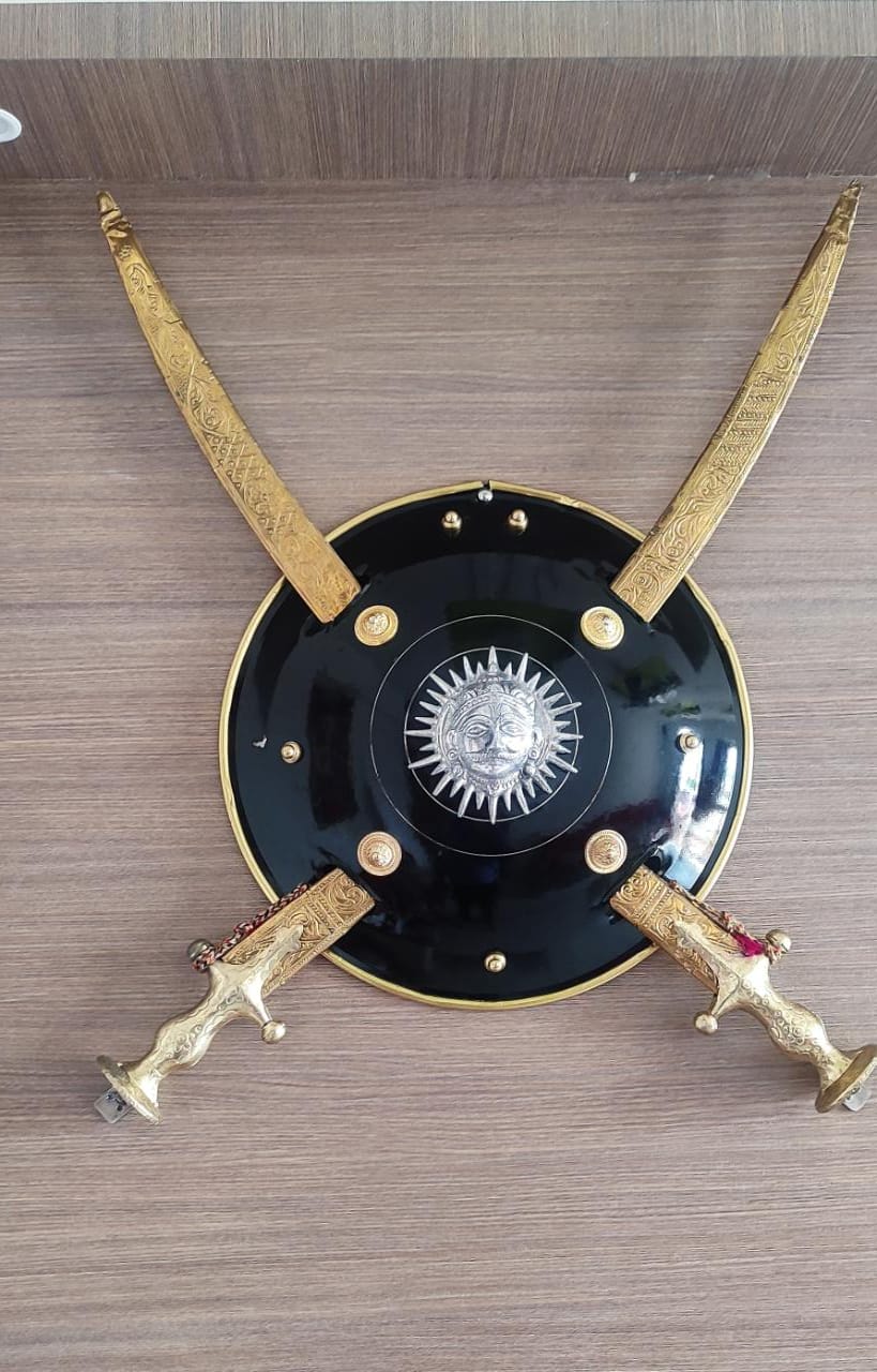 Picture of Beautiful Maratha Shield with Two Swords | Impressive Wall Decoration - Decorative.